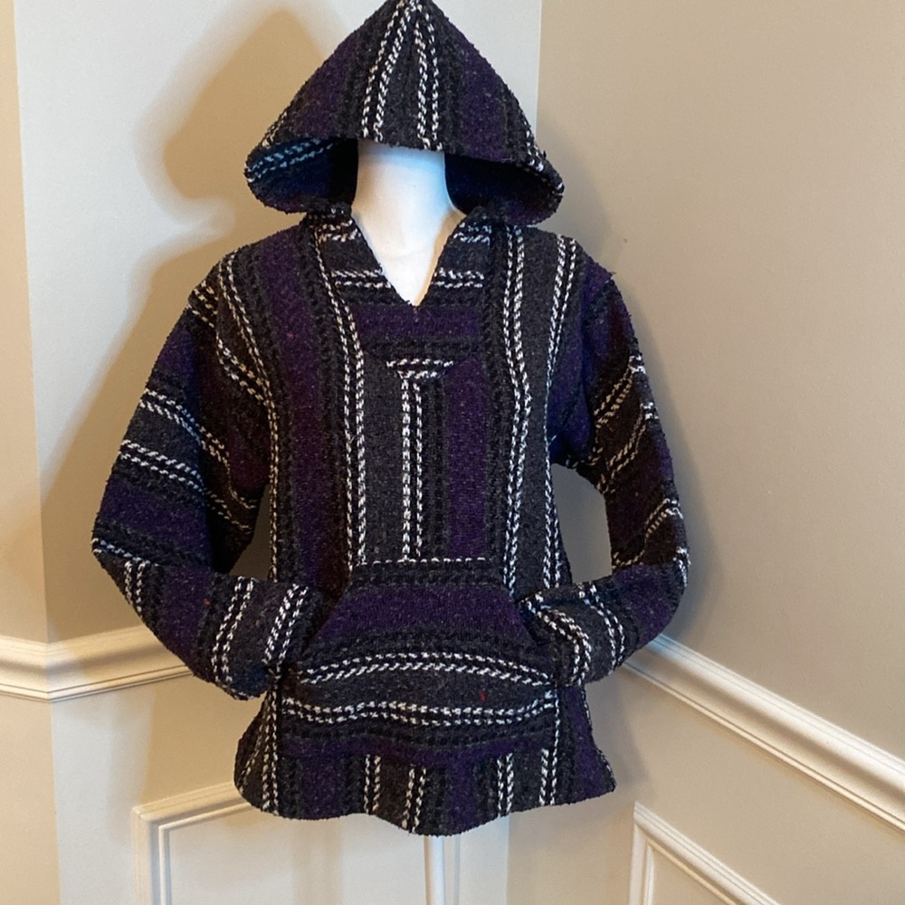 Baja Joe Hoodie size Medium sweatshirt surfer striped Beach Hoodie